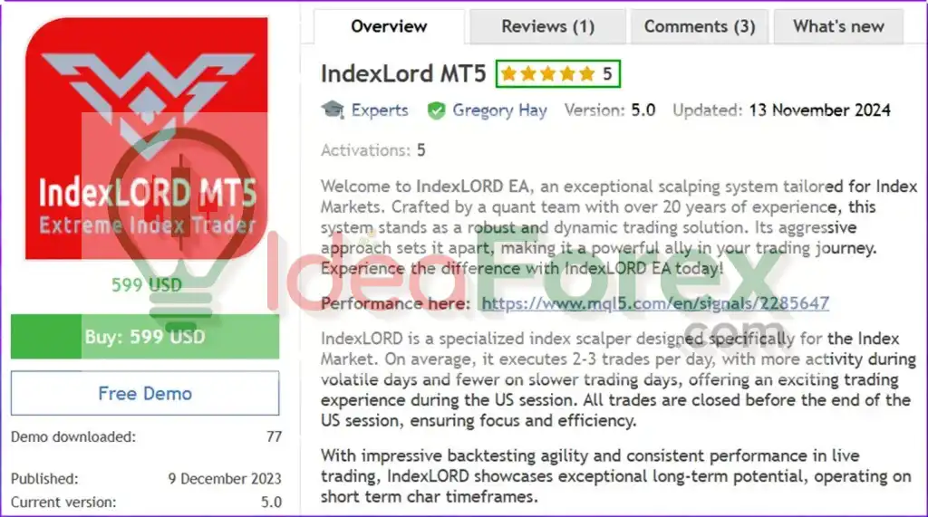 Index Lord MT4 Overview