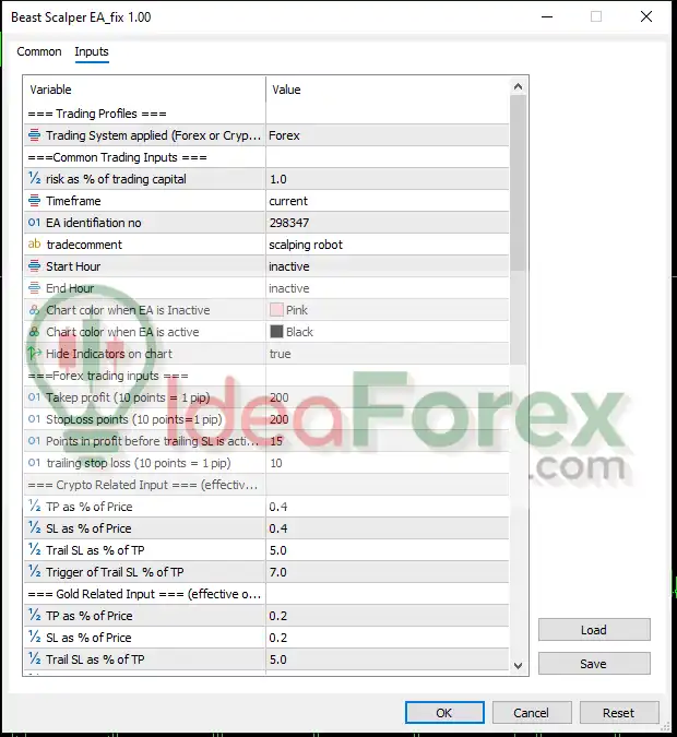Beast Scalper EA MT5 Settings Analysis 