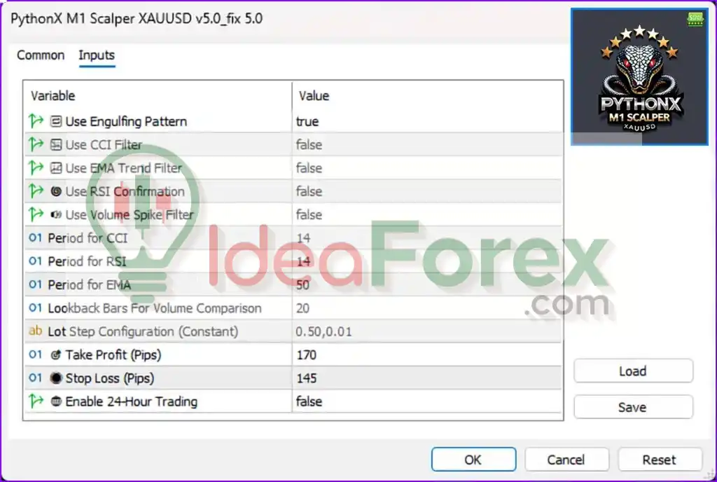 PythonX M1 Scalper XAUUSD Setting