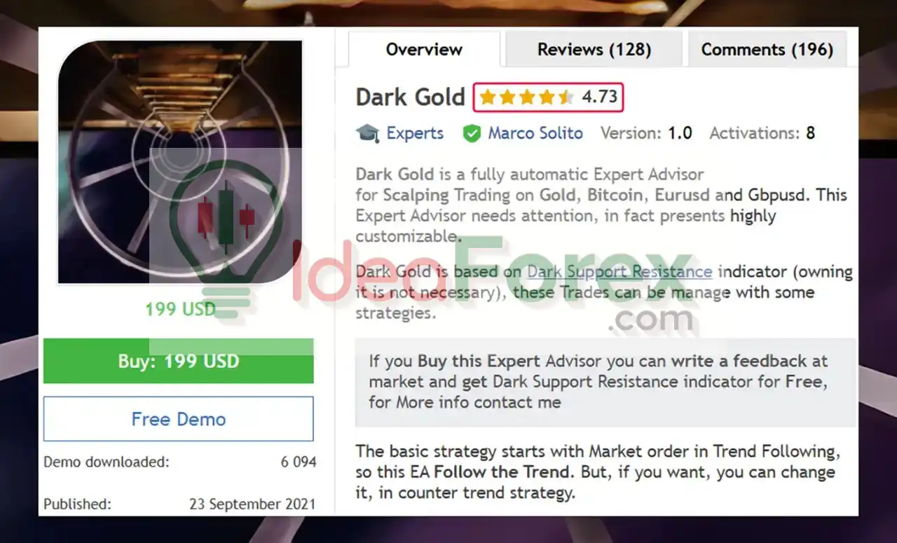 Dark Gold EA MT4 Overview