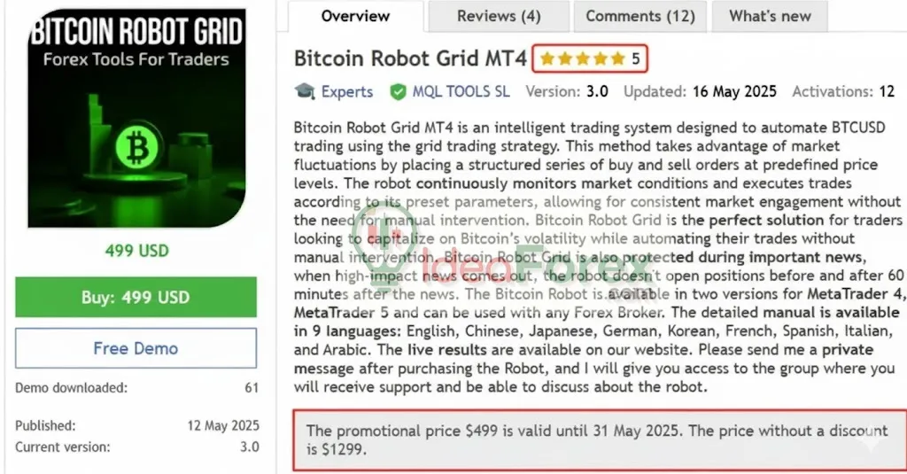 Bitcoin Robot Grid MT4 Overview